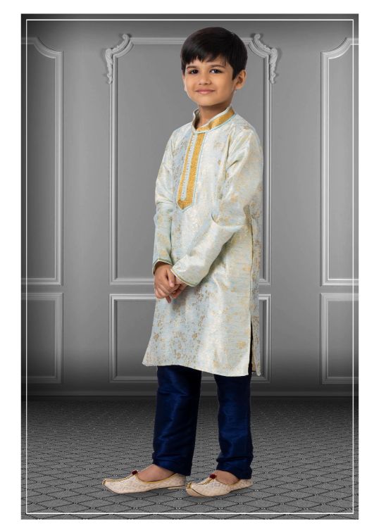 Picture of Good Looking Linen Silk Sky Blue Kurta Pajama