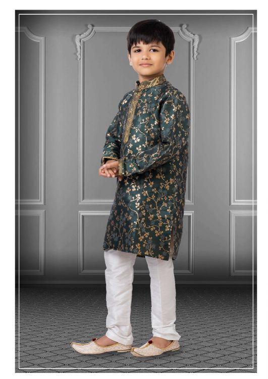 Picture of Sublime Jacquard Silk Green Kurta Pajama