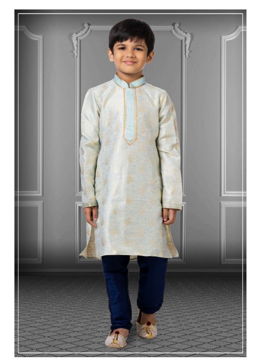 Picture of Stunning Linen Silk Sky Blue Kurta Pajama
