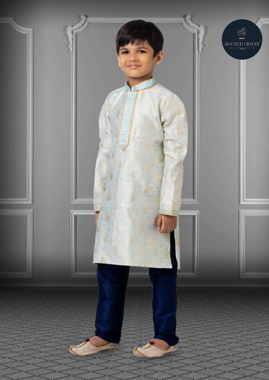 Picture of Stunning Linen Silk Sky Blue Kurta Pajama