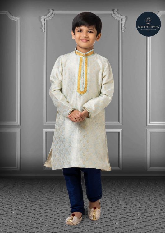 Picture of Grand Linen Silk Sky Blue Kurta Pajama