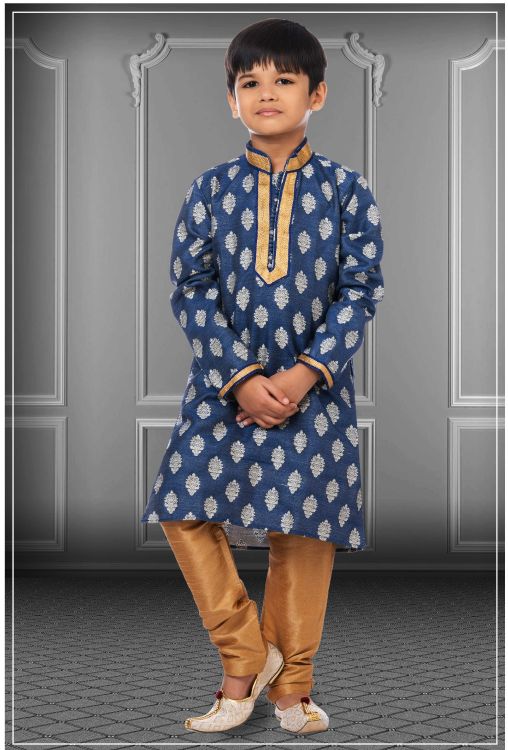 Picture of Sightly Jacquard Silk Blue Kurta Pajama