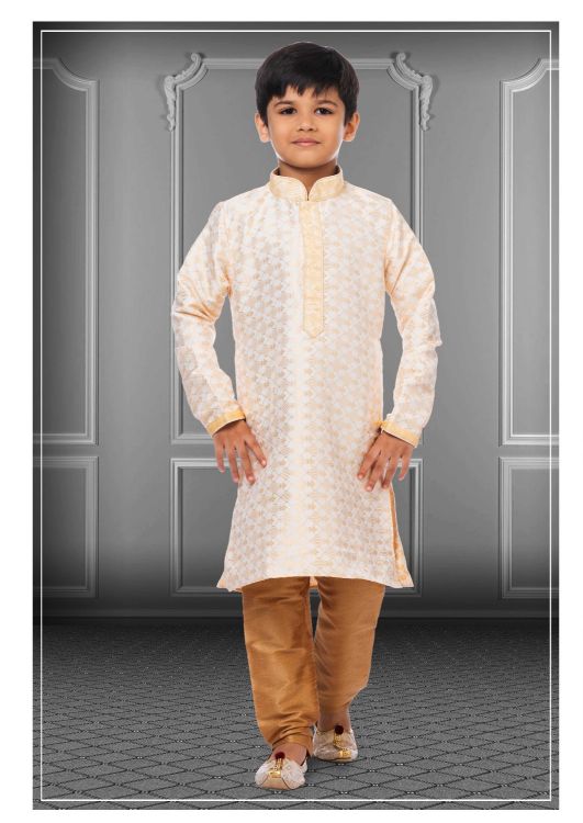 Picture of Grand Jacquard Silk White Kurta Pajama