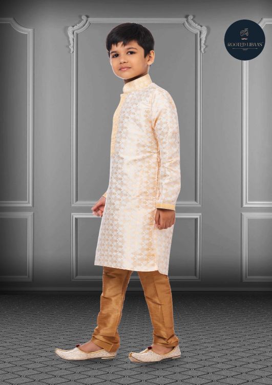 Picture of Grand Jacquard Silk White Kurta Pajama