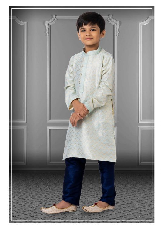 Picture of Grand Linen Silk Sky Blue Kurta Pajama