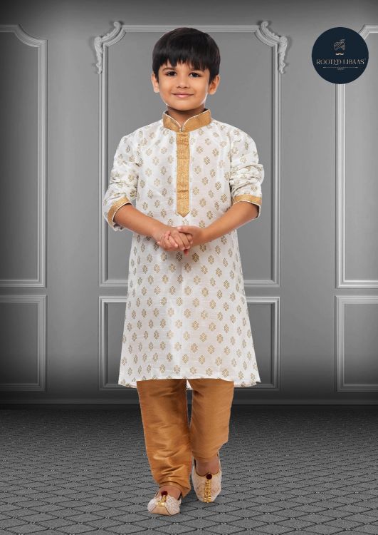 Picture of Gorgeous Printed Dhupion Silk White Kurta Pajama