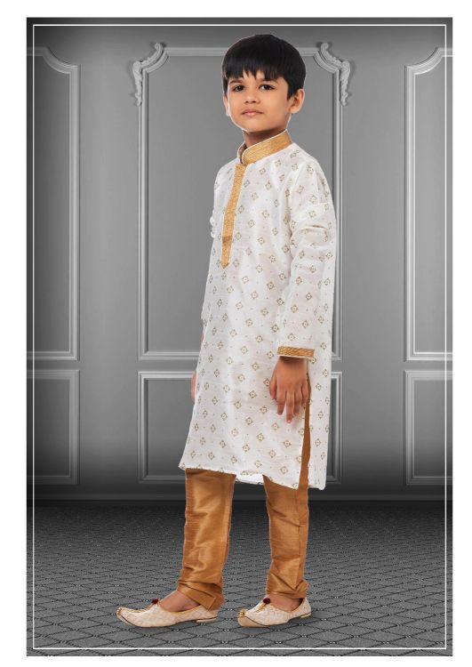 Picture of Ravishing Printed Dhupion Silk White Kurta Pajama