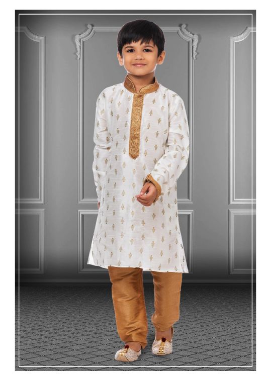 Picture of Splendid Printed Dhupion Silk White Kurta Pajama