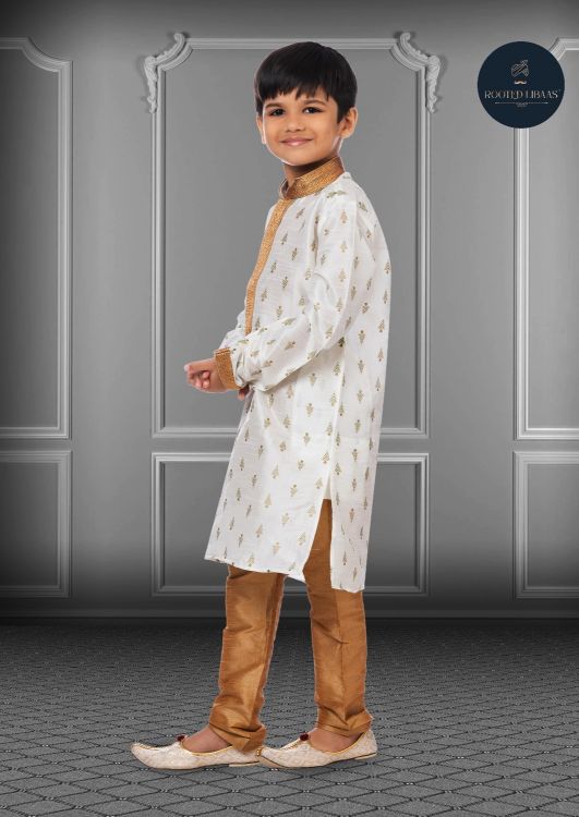 Picture of Splendid Printed Dhupion Silk White Kurta Pajama