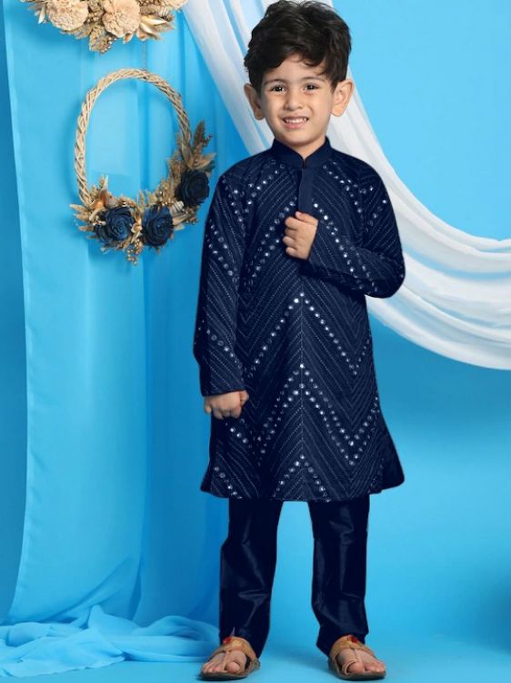 Picture of Alluring Georgette Navy Blue Kurta Pajama