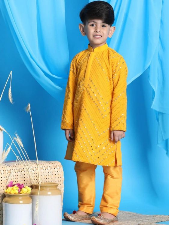 Picture of Resplendent Georgette Mustard Kurta Pajama