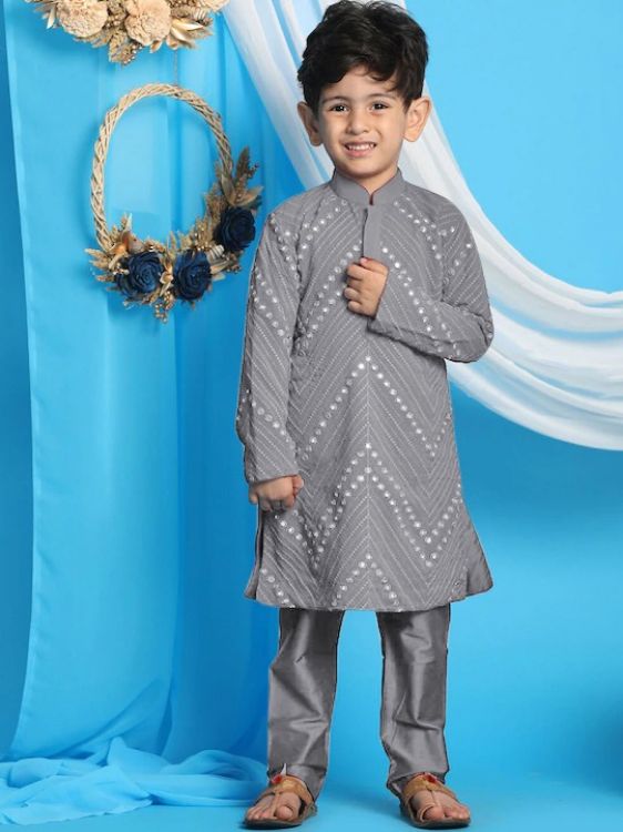 Picture of Gorgeous Georgette Grey Kurta Pajama