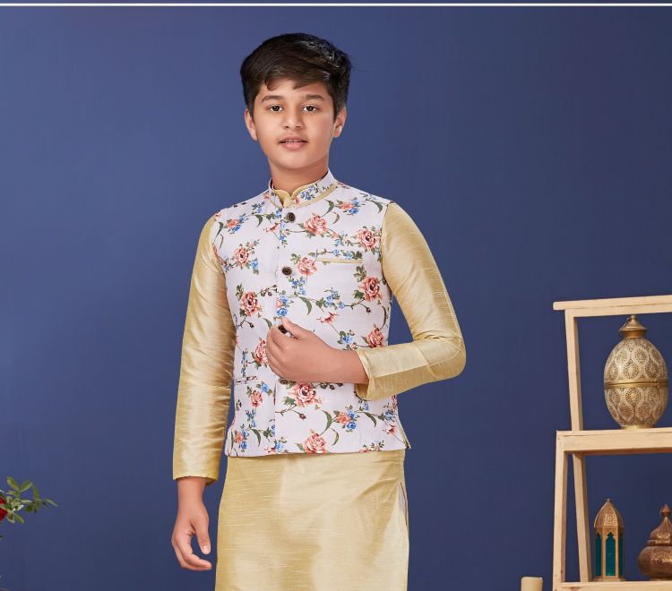 Picture of Excellent Cotton Printed Off White Nehru Jacket