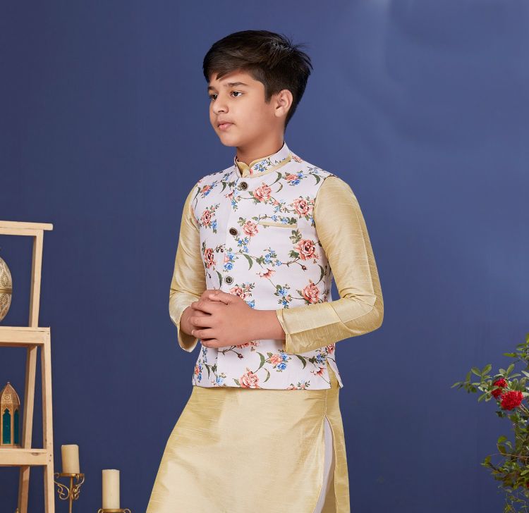 Picture of Excellent Cotton Printed Off White Nehru Jacket