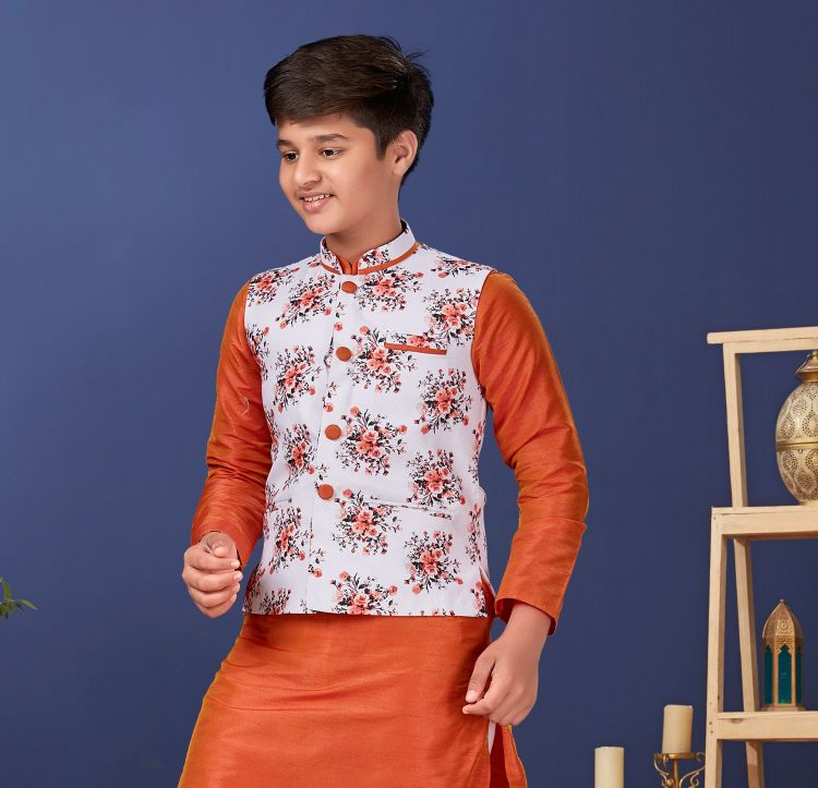 Picture of Fascinating Cotton Printed White Nehru Jacket