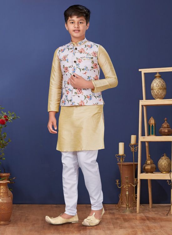 Picture of Taking Dhupion Silk Cream Kurta Pajama With Jacket
