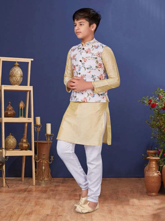 Picture of Taking Dhupion Silk Cream Kurta Pajama With Jacket