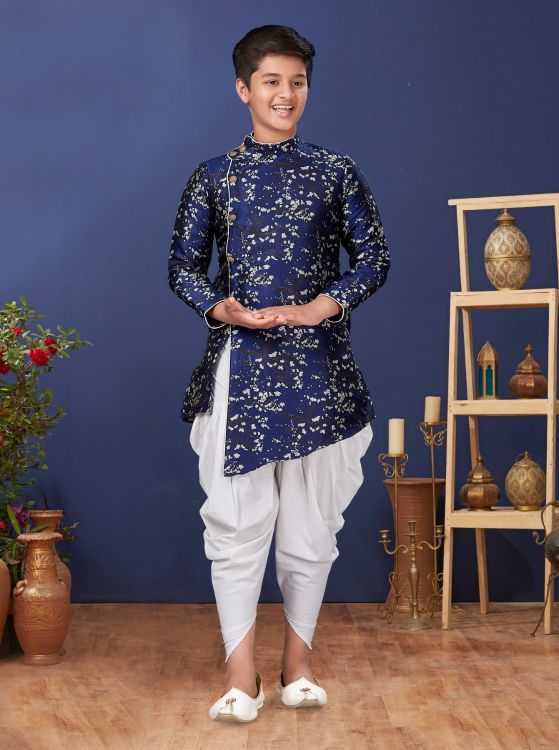 Picture of Grand Jacquard Silk Blue Indo Western