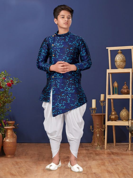 Picture of Graceful Jacquard Silk Blue Indo Western