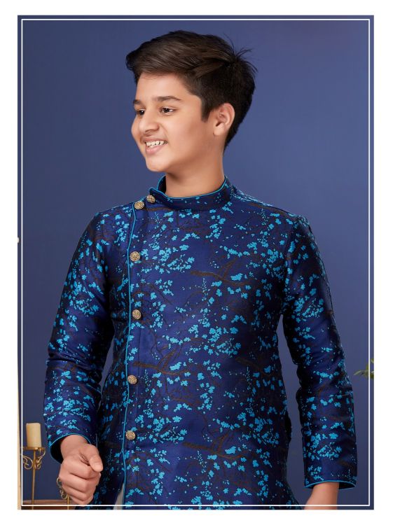 Picture of Graceful Jacquard Silk Blue Indo Western