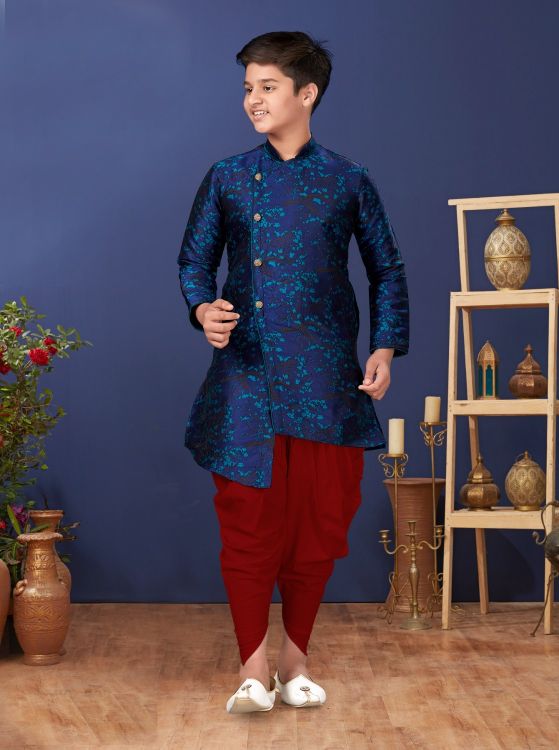 Picture of Grand Jacquard Silk Blue Indo Western