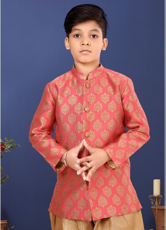 Picture of Amazing Jacquard Silk Pink Indo Western