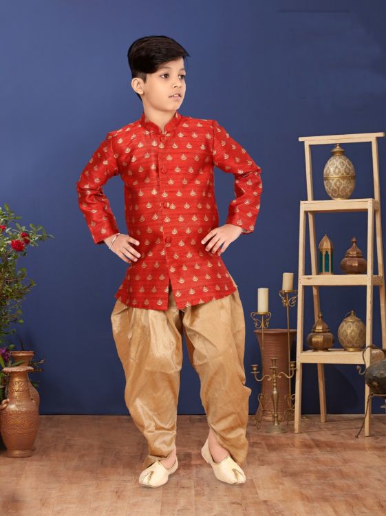 Picture of Ravishing Jacquard Silk Red Indo Western