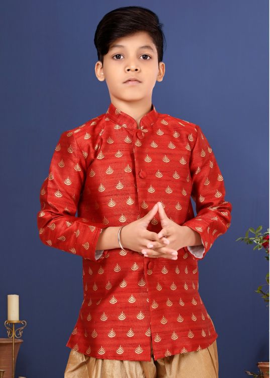 Picture of Ravishing Jacquard Silk Red Indo Western