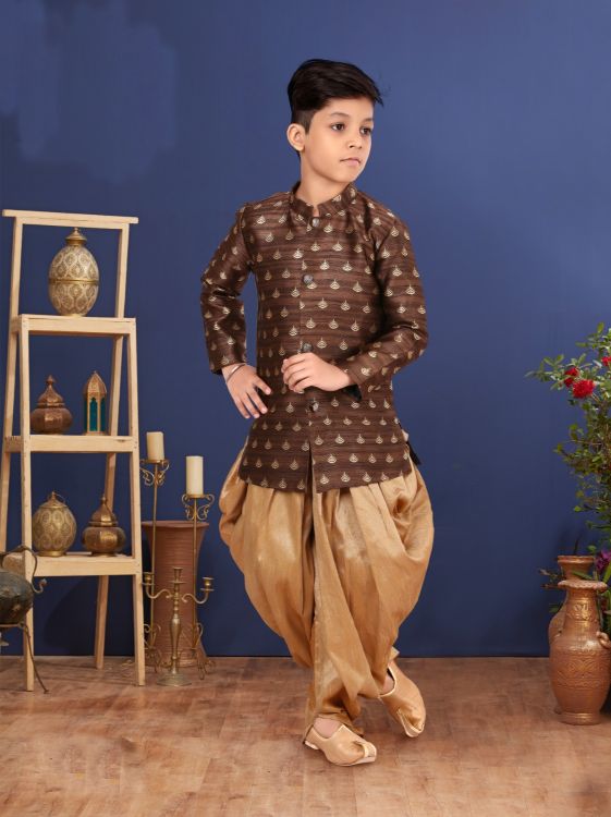 Picture of Magnificent Jacquard Silk Brown Indo Western