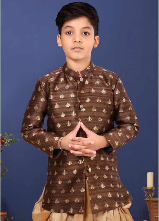 Picture of Magnificent Jacquard Silk Brown Indo Western