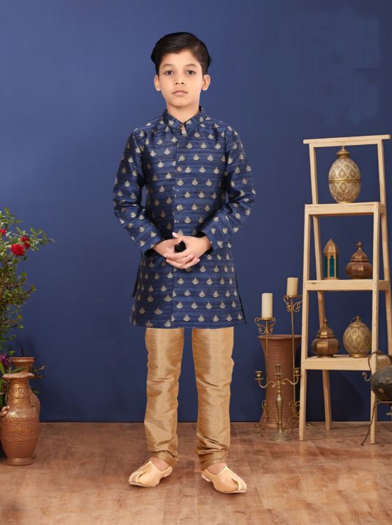 Picture of Admirable Jacquard Silk Navy Blue Indo Western