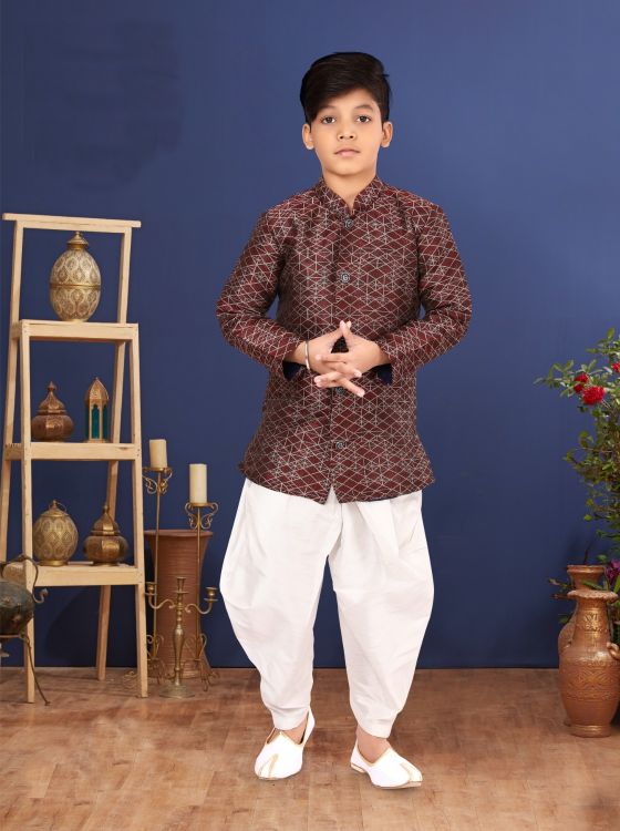 Picture of Charming Jacquard Silk Brown Indo Western