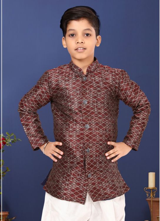 Picture of Charming Jacquard Silk Brown Indo Western