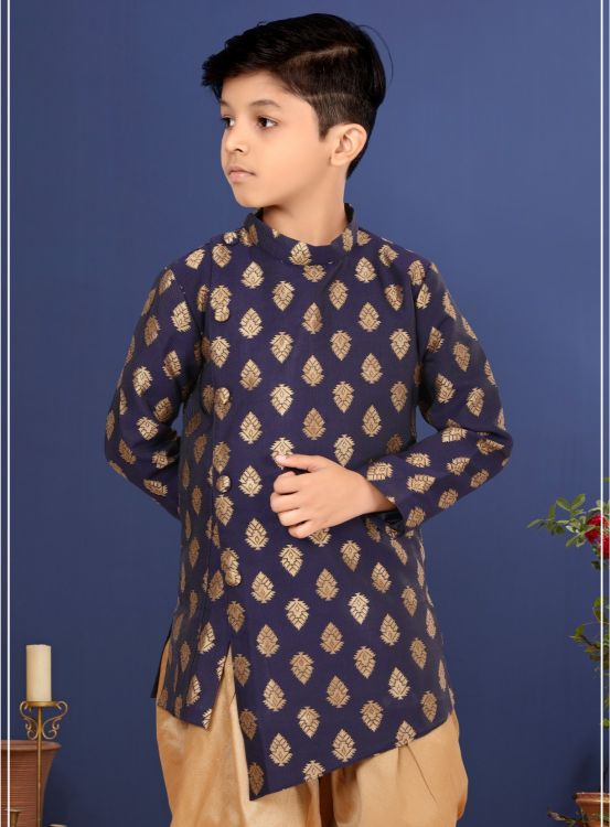 Picture of Grand Jacquard Silk Navy Blue Indo Western