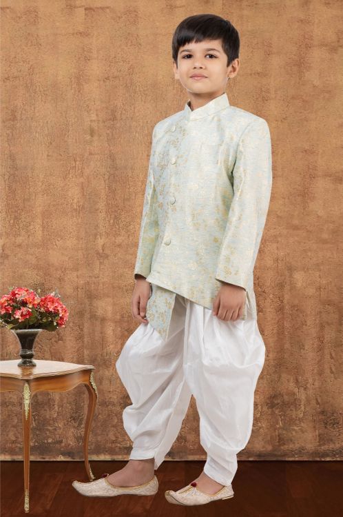 Picture of Beautiful Jacquard Silk Sky Blue Indo Western