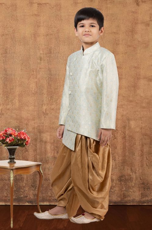 Picture of Gorgeous Jacquard Silk Sky Blue Indo Western