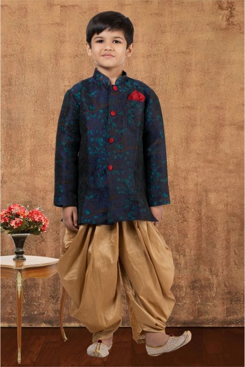 Picture of Resplendent Jacquard Silk Navy Blue Indo Western