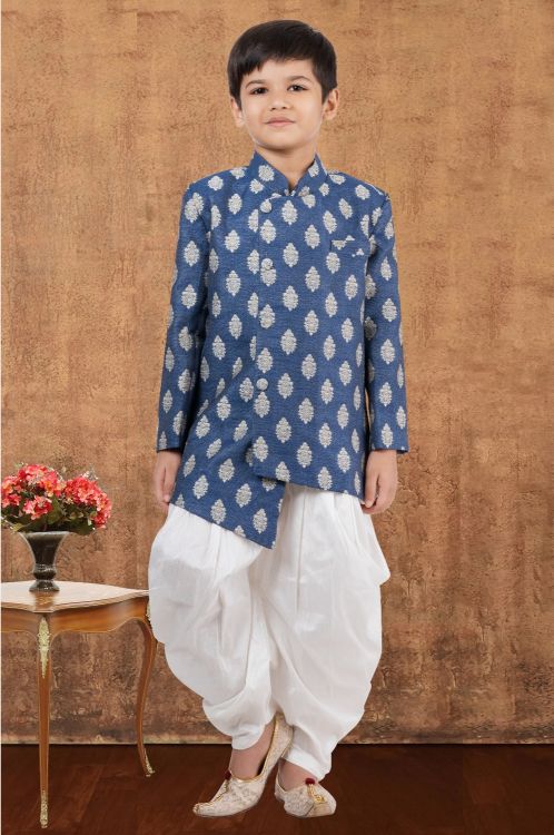 Picture of Appealing Jacquard Silk Blue Indo Western