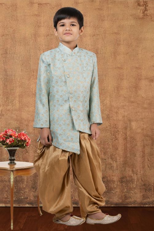 Picture of Taking Jacquard Silk Sea Blue Indo Western