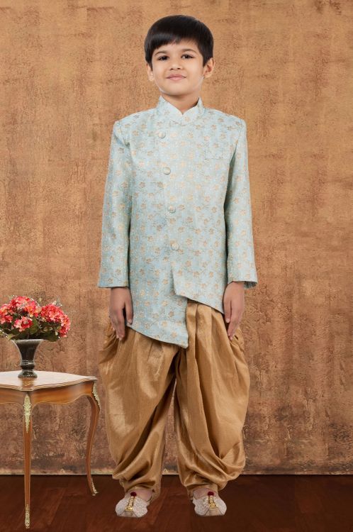 Picture of Taking Jacquard Silk Sea Blue Indo Western