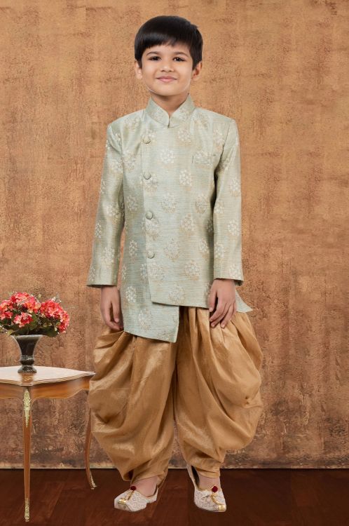 Picture of Resplendent Jacquard Silk Lime Green Indo Western