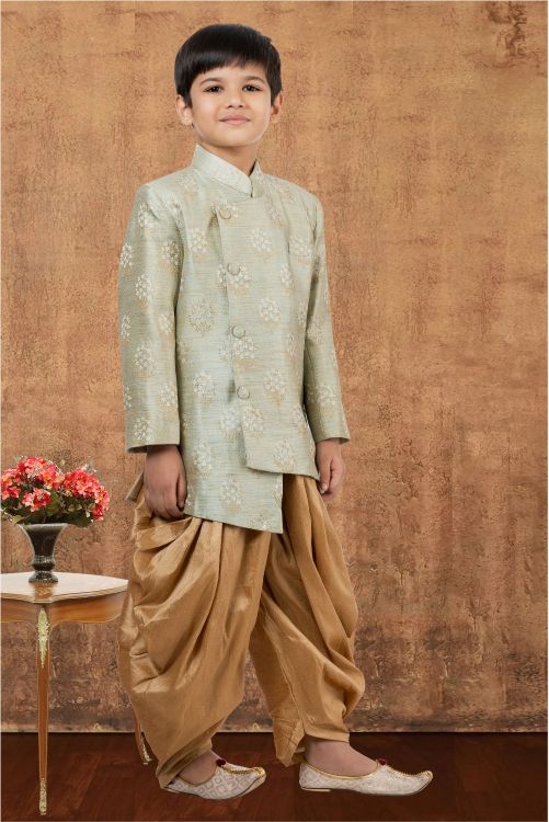 Picture of Resplendent Jacquard Silk Lime Green Indo Western