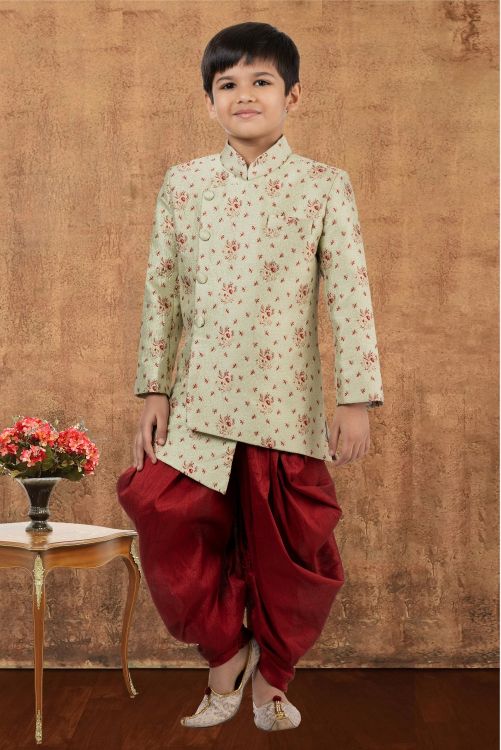 Picture of Excellent Jacquard Silk Lime Green Indo Western