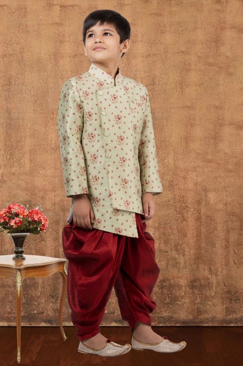 Picture of Excellent Jacquard Silk Lime Green Indo Western