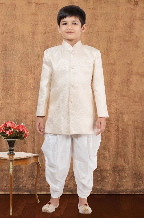 Picture of Charming Jacquard Silk Cream Indo Western