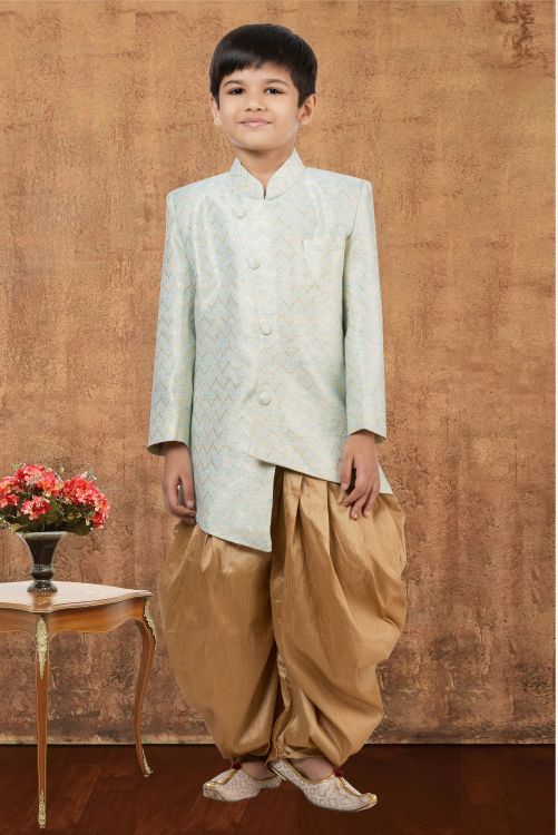 Picture of Elegant Jacquard Silk Sky Blue Indo Western