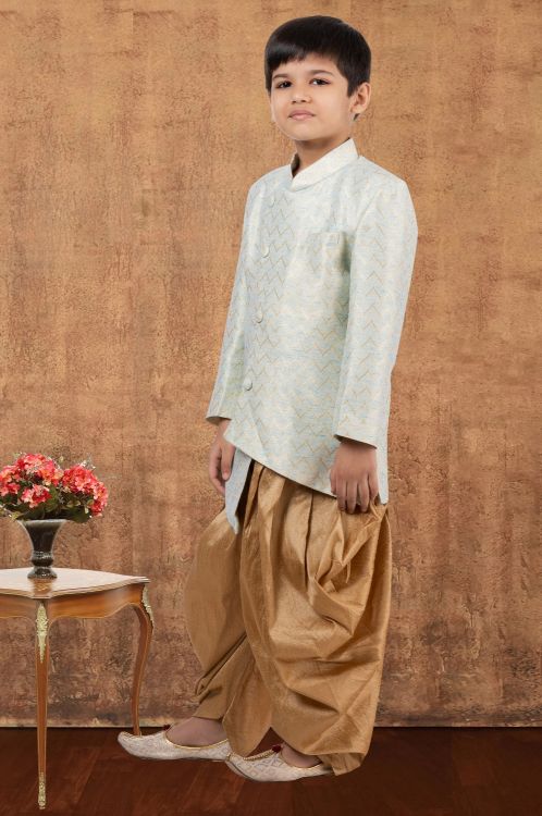 Picture of Elegant Jacquard Silk Sky Blue Indo Western