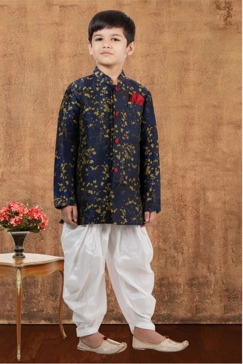 Picture of Ravishing Jacquard Silk Navy Blue Indo Western