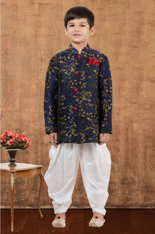 Picture of Ravishing Jacquard Silk Navy Blue Indo Western