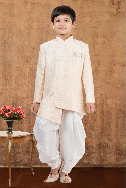 Picture of Statuesque Jacquard Silk White Indo Western